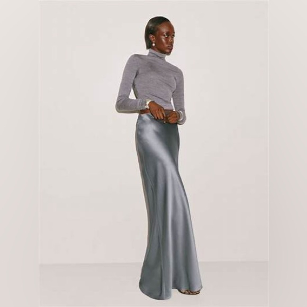 Elegant Gray Silk Maxi Skirt
